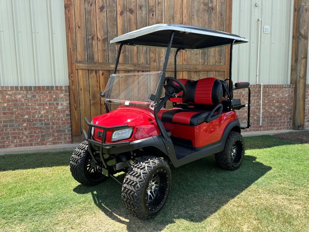 Club Car red 2021 red and black seats brush guard