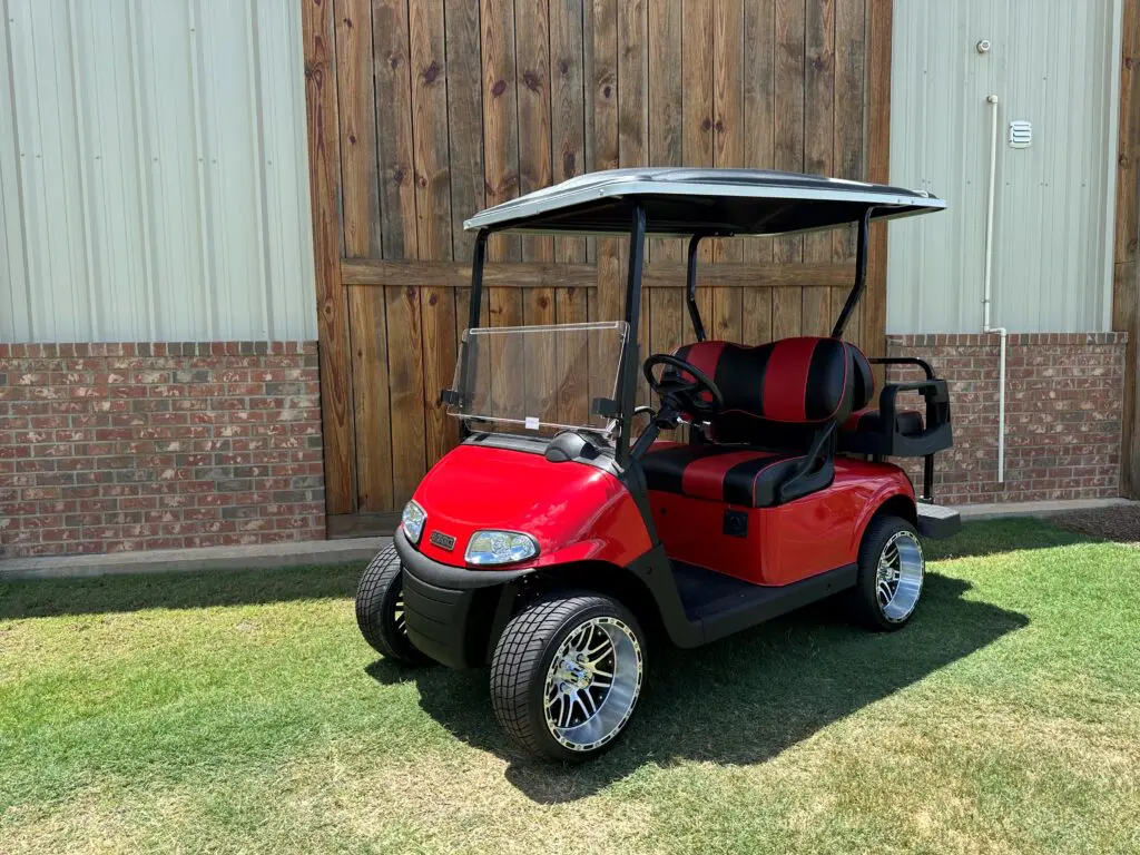 Red EZGO red and black seats 7-12-24