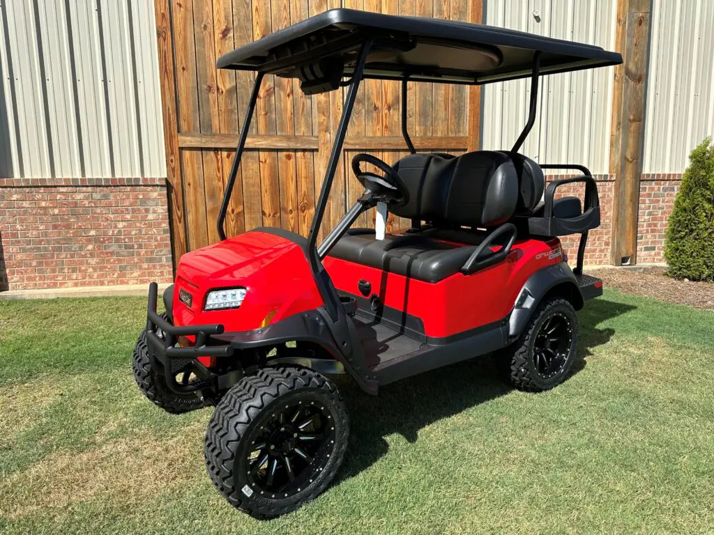 club car red black seats with bluetooth speaker. 11-12-24