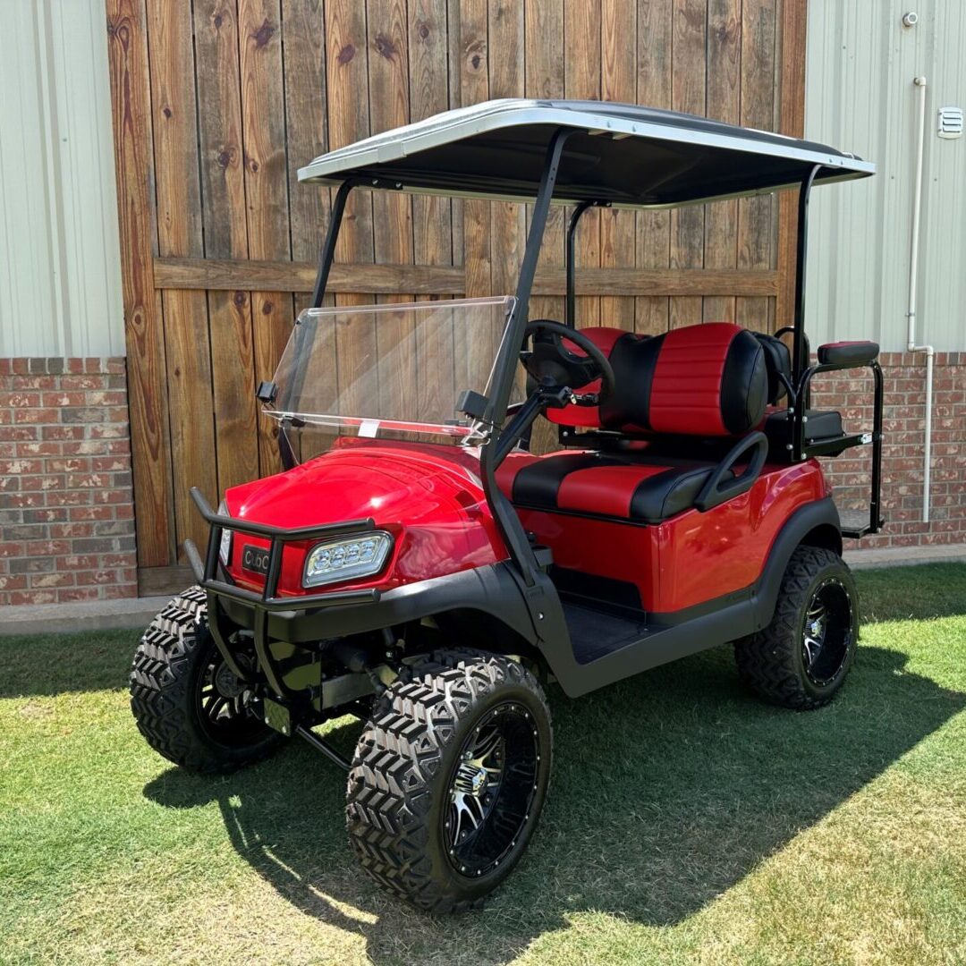 Club Car red 2021 red and black seats brush guard