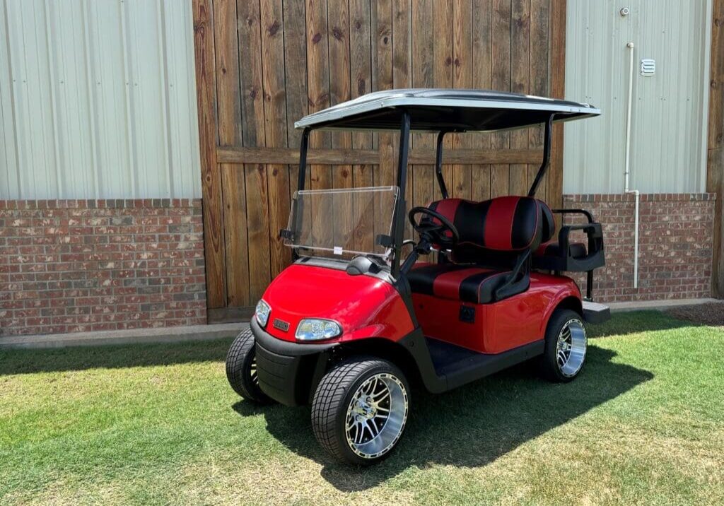 Red EZGO red and black seats 7-12-24