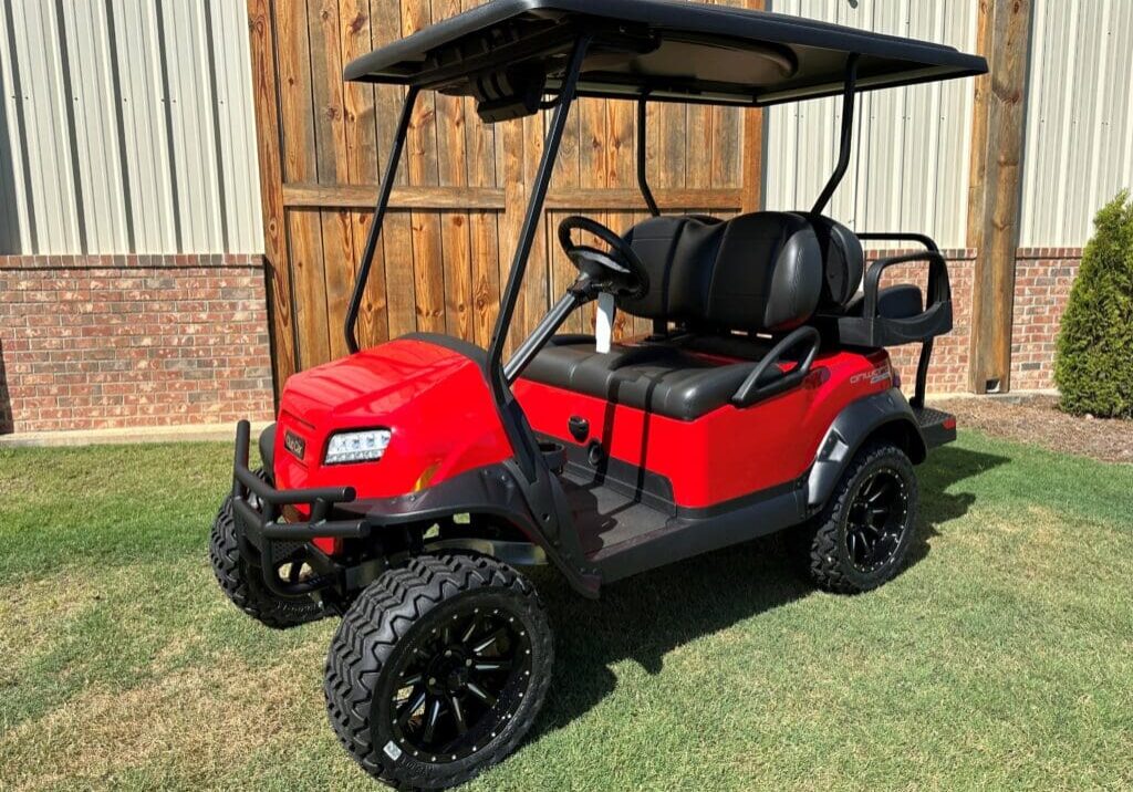 club car red black seats with bluetooth speaker. 11-12-24